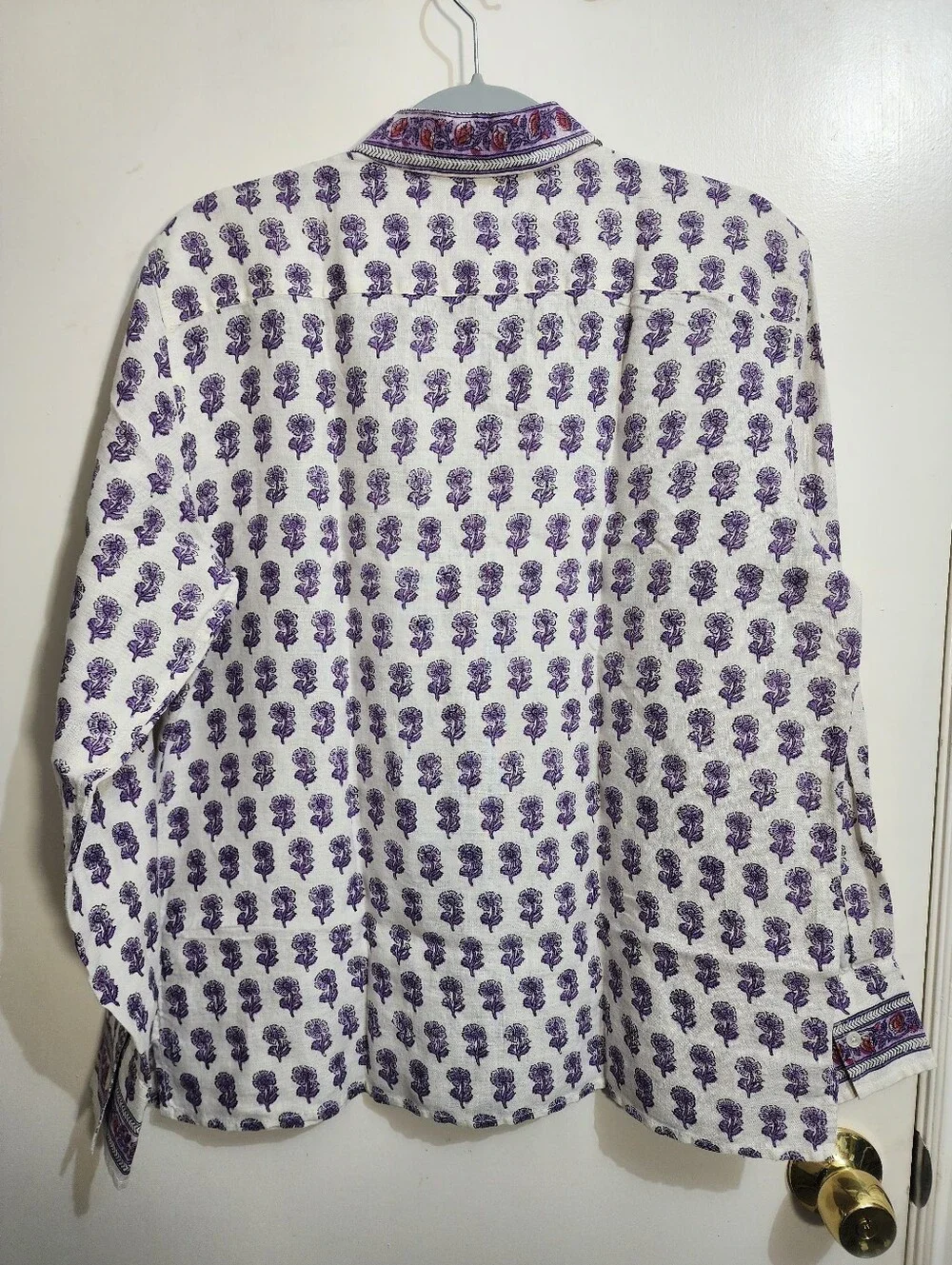 J.Crew Garcon Linen Shirt Lilac Block Print Boho Indian Floral NWT Size 8